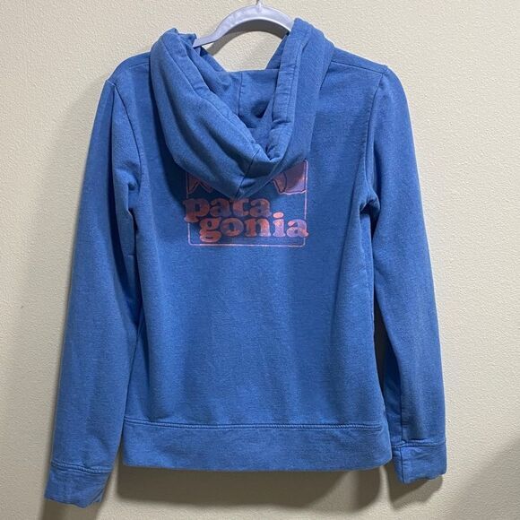 Patagonia Blue Pink Logo Organic Cotton Zip Hoodie Size Small - Picture 4 of 12